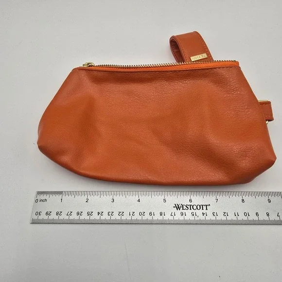 Keyper Orange Faux Leather Wristlet Pouch Clutch Gold Hardware Zipper - Picture 6 of 7